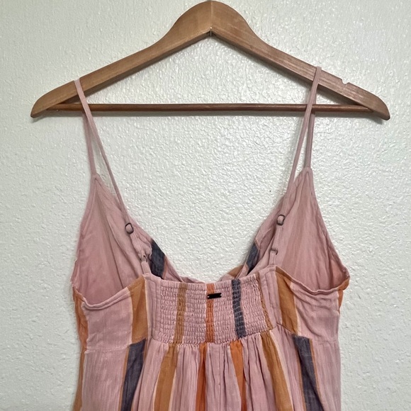 O'Neill Tatum Tie Front Romper Pink Striped Retro Beach Size Medium - Picture 7 of 13
